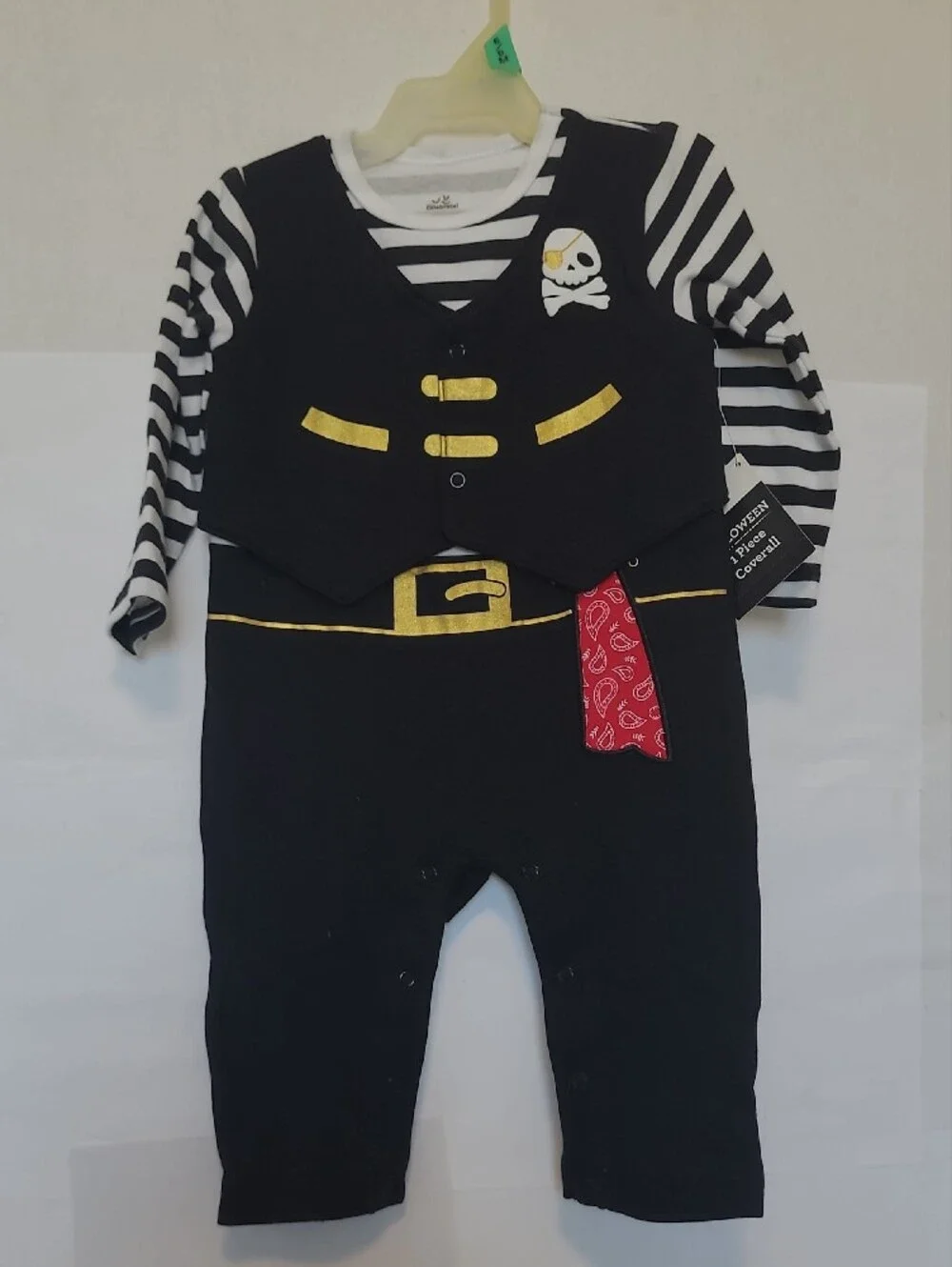 Kids Black Pirate Footie with Gold Belt and Red Accent